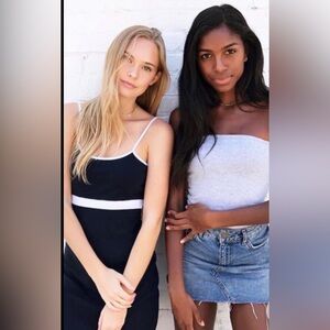 Brandy Melville Lillian Dress Navy White Mini | Made in Italy | 90s Coquette XS